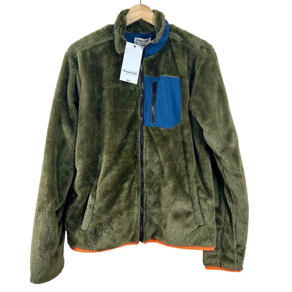Sovereign Code Boys XL 18-20 Full Zip Fleece Jacket Olive Green Blue Orange NEW